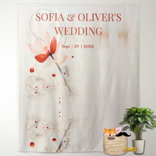 Elegant Cream Red Poppies Wedding Photo Backdrop Tapestry