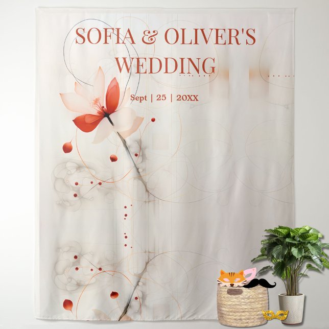 Elegant Cream Red Poppies Wedding Photo Backdrop Tapestry (Creator Uploaded)