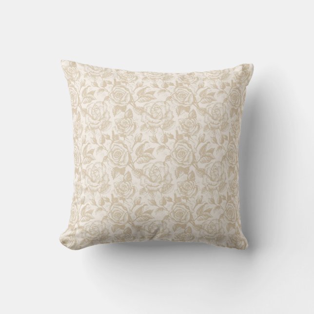Elegant Cream Rose Floral Cushion (Front)