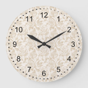 Elegant Cream Rose Floral Large Clock