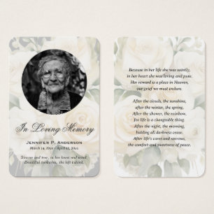 Elegant Cream Roses Photo Memorial Prayer Cards