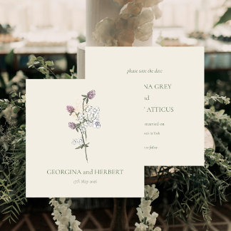 Elegant Cream Sage Clover Wedding Save the Date Invitation