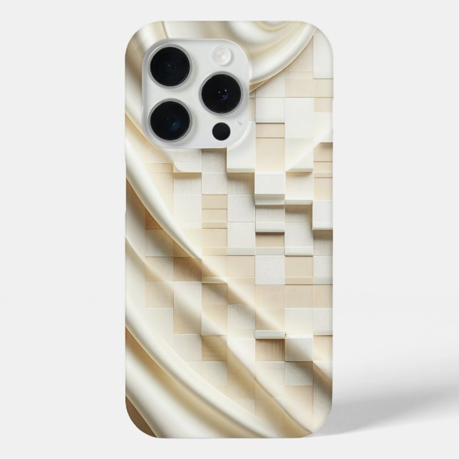 Elegant Cream Satin Drapery & 3D Cube Phone Case (Back)