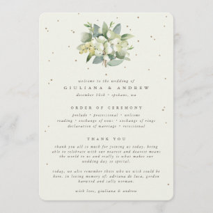 Elegant Cream Snowberry+Eucalyptus Bouquet Wedding Programme