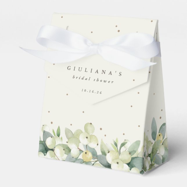 Elegant Cream Snowberry+Eucalyptus Bridal Shower Favour Box (Front Side)