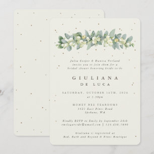 Elegant Cream Snowberry+Eucalyptus Bridal Shower Invitation