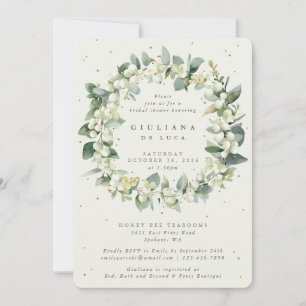 Elegant Cream Snowberry+Eucalyptus Bridal Shower Invitation