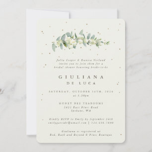 Elegant Cream Snowberry+Eucalyptus Bridal Shower Invitation