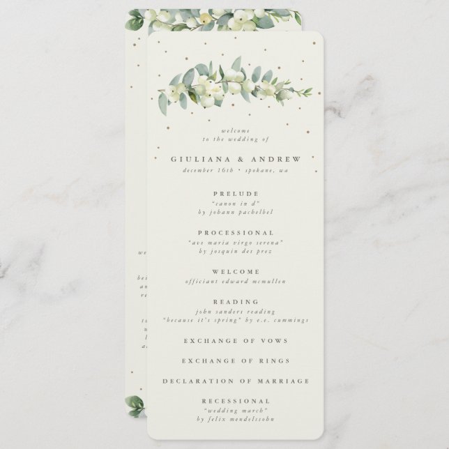 Elegant Cream Snowberry+Eucalyptus Stem Wedding Programme (Front/Back)