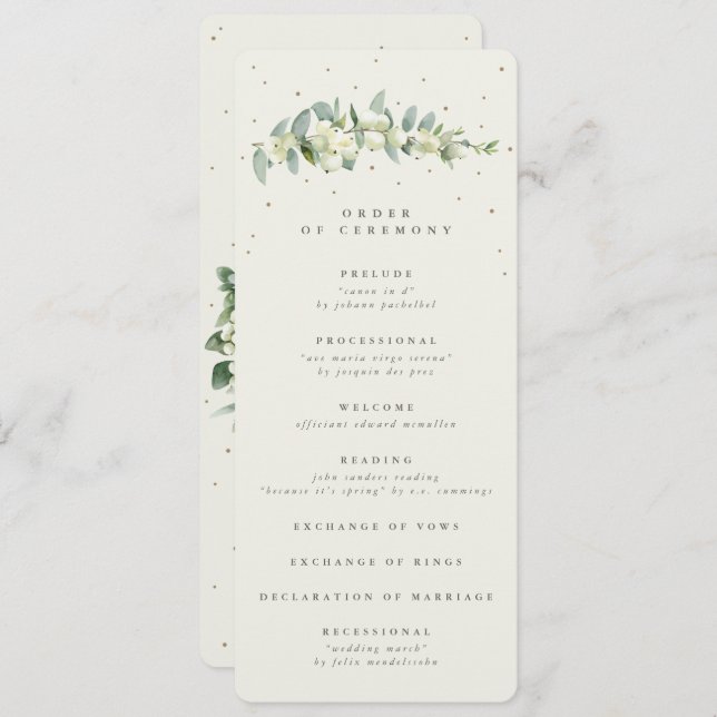 Elegant Cream Snowberry+Eucalyptus Stem Wedding Programme (Front/Back)