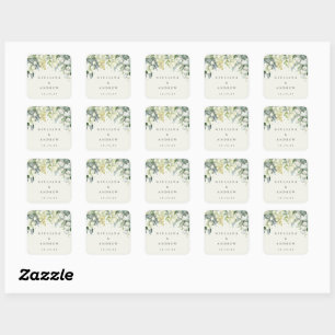 Elegant Cream Snowberry+Eucalyptus Wedding Square Sticker