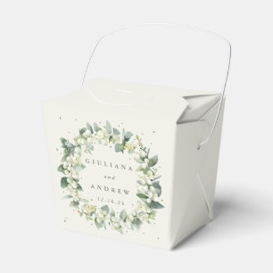 Elegant Cream Snowberry+Eucalyptus Winter Wedding Favour Box