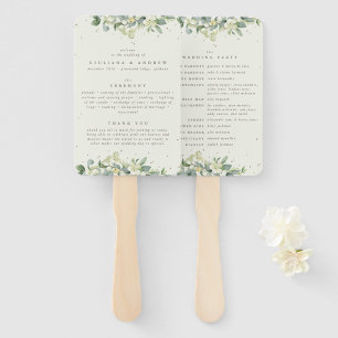 Elegant Cream Snowberry+Eucalyptus Winter Wedding Hand Fan
