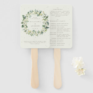 Elegant Cream Snowberry+Eucalyptus Winter Wedding Hand Fan