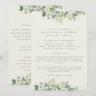Elegant Cream Snowberry+Eucalyptus Winter Wedding Programme
