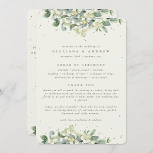 Elegant Cream Snowberry+Eucalyptus Winter Wedding Programme