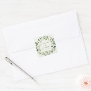 Elegant Cream Snowberry+Eucalyptus Wreath Wedding Square Sticker