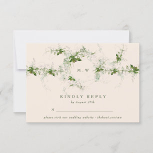 Elegant Cream Website Eucalyptus Monogram Wedding RSVP Card