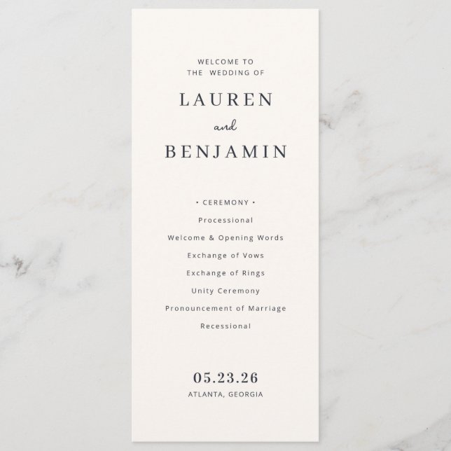 Elegant Cream Wedding Ceremony Programme (Front)