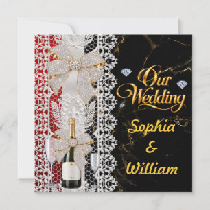 Elegant Cream White Damask Champagne Wedding Invitation