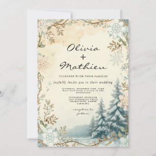 Elegant Cream Winter Woodland Floral Wedding Invitation