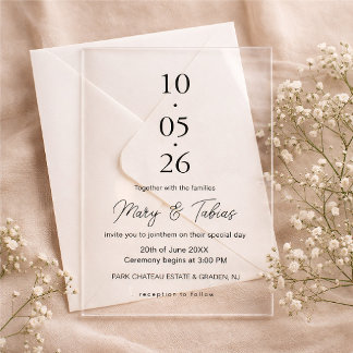 Elegant Creamy White Minimalist Wedding Acrylic Invitations