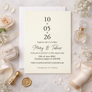 Elegant Creamy White Minimalist Wedding Invitation