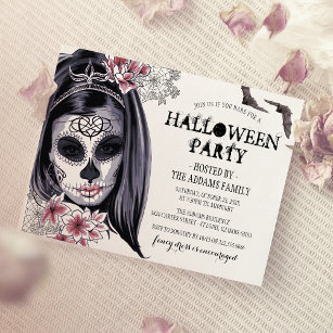 Elegant Creepy Masked Lady   Halloween Party Invitation