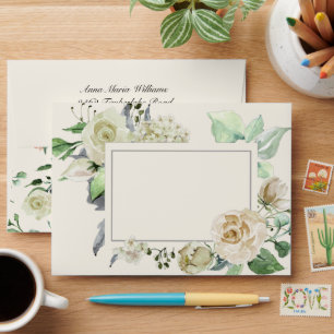 Elegant Creme Floral Pattern Wedding Invitation Envelope