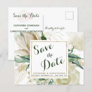 Elegant Creme Floral Save the Date Wedding Announcement Postcard