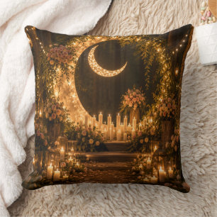 Elegant Crescent Moon Night Sky Throw Pillow