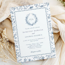 Elegant Crest Blue Chinoiserie Wedding
