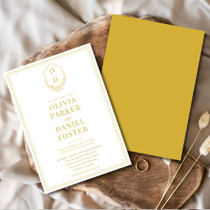 Elegant Crest Champagne Gold Minimalist Wedding Invitation