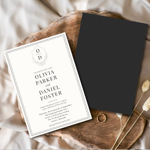 Elegant Crest Charcoal Grey Modern Wedding Invitation