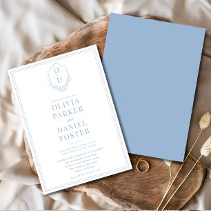 Elegant Crest Dusty Blue Minimalist Modern Wedding Invitation