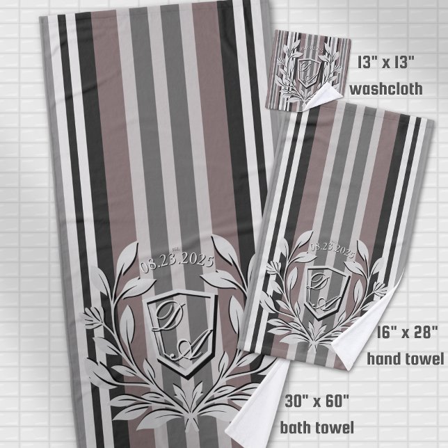 Elegant Crest Earth Tones Brown Savannah Stripes  Bath Towel Set (Creator Uploaded)