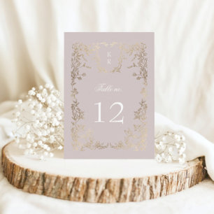 Elegant Crest Floral Wedding Table Number