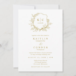 Elegant Crest Gold Classic Formal Wedding Logo Invitation
