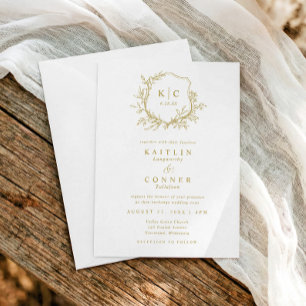 Elegant Crest Gold Classic Formal Wedding Logo Invitation