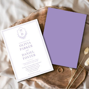 Elegant Crest Lilac Purple Minimalist Wedding Invitation