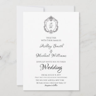 Elegant Crest Minimalist Formal Monogram Wedding Invitation