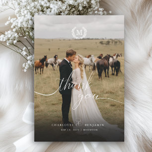 Elegant Crest Monogram 2 Photo Thank You Card