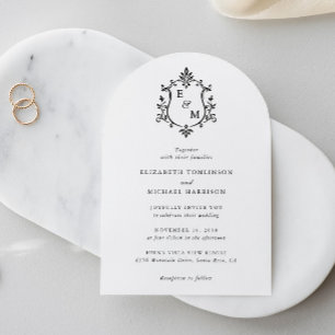 Elegant Crest Monogram Arch Wedding Invitation