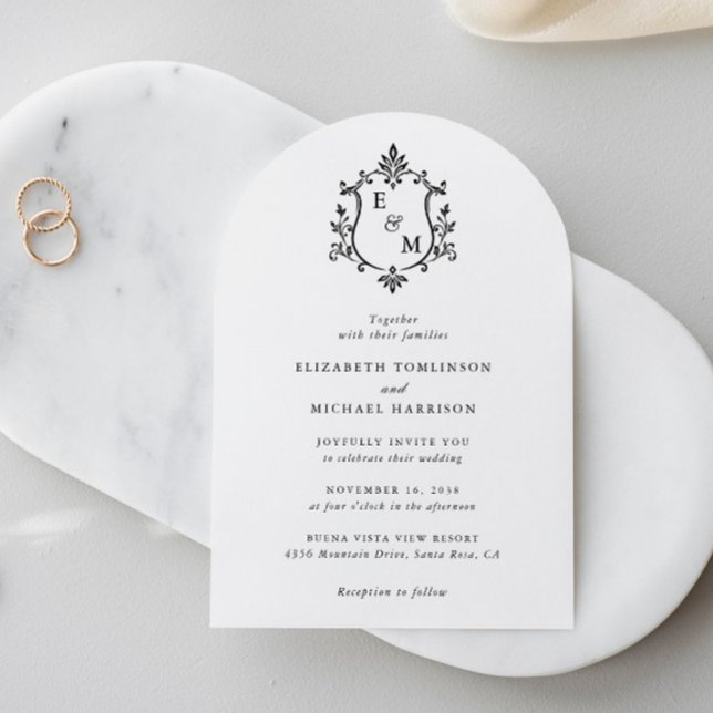 Elegant Crest Monogram Arch Wedding Invitation (Elegant Crest Monogram Arch Wedding Invitation)