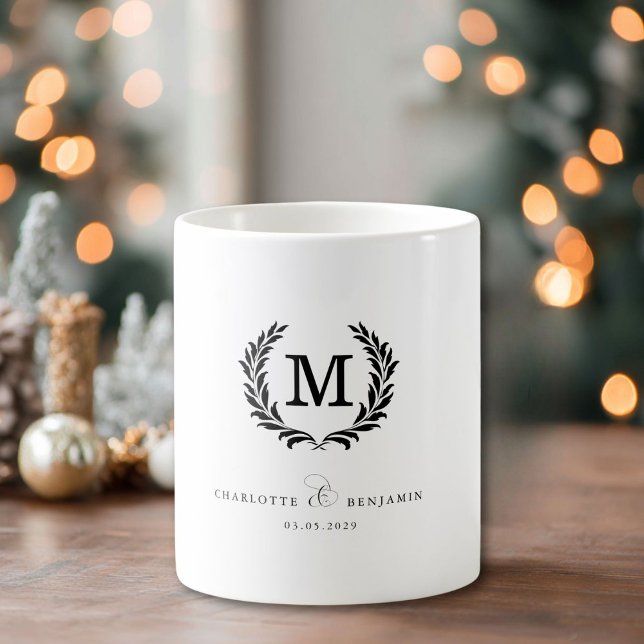 Elegant Crest Monogram Custom Wedding White Coffee Mug (Elegant Crest Monogram Custom Wedding White Coffee Mug)