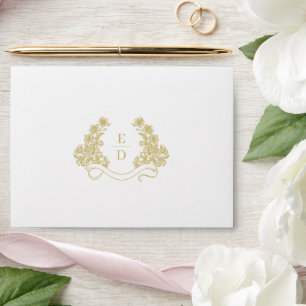 Elegant Crest Monogram Golden Heritage Wedding Envelope