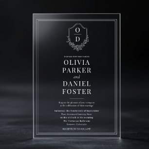 Elegant Crest Monogram Luxury Wedding Acrylic Invitations