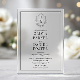 Elegant Crest Monogram Modern Wedding Acrylic Invitations
