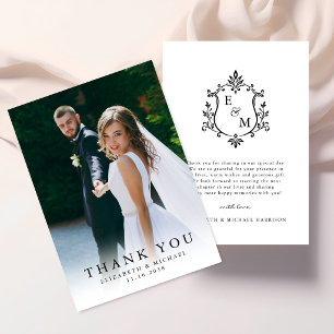 Elegant Crest Monogram Photo Wedding Thank You Card