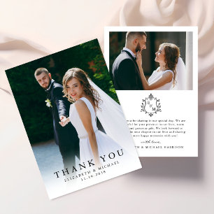 Elegant Crest Monogram Photo Wedding Thank You Card